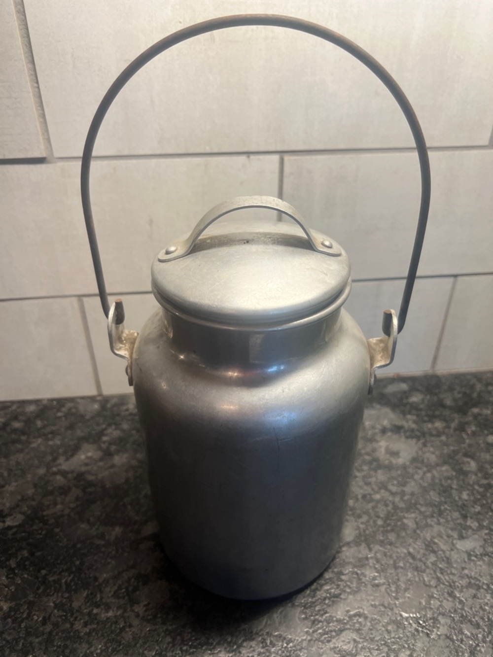 Vintage Aluminum Milk/Canister Canteen with Carry Handle - Silver Aluminum
